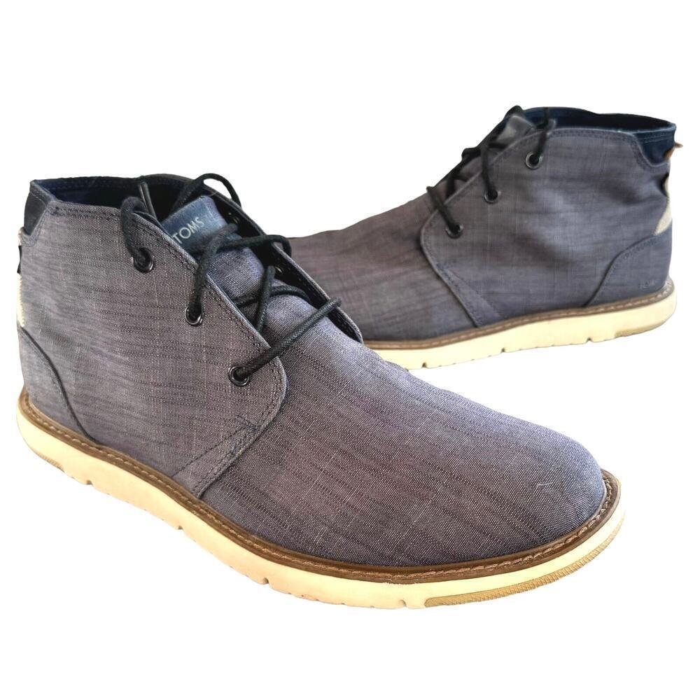 Toms Mens Navi Chukka Boots Blue Ankle Lace Up Breathable Casual Flat Heel 10.5